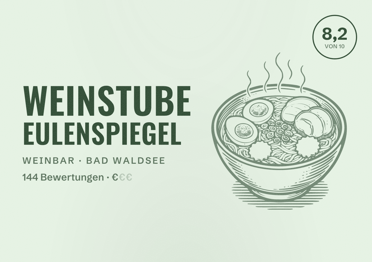 Illustriertes Poster von Weinstube Eulenspiegel, Weinbar in Bad Waldsee: Bewertung 8,2 von 10 aus 144 Bewertungen, Preisniveau €