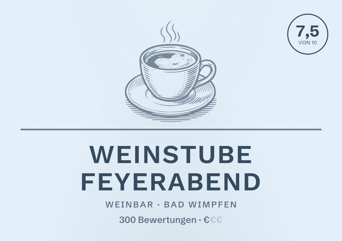 Illustriertes Poster von Weinstube Feyerabend, Weinbar in Bad Wimpfen: Bewertung 7,5 von 10 aus 300 Bewertungen, Preisniveau €