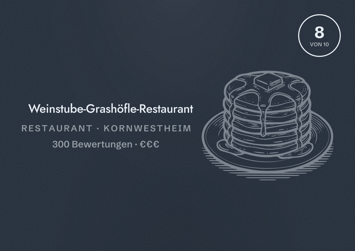 Illustriertes Poster von Weinstube-Grashöfle-Restaurant, Restaurant in Kornwestheim: Bewertung 8 von 10 aus 300 Bewertungen, Preisniveau €€€