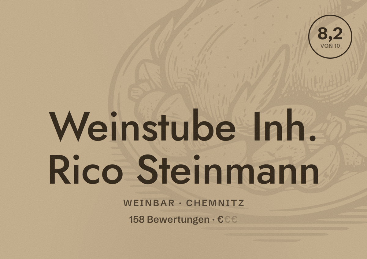 Illustriertes Poster von Weinstube Inh. Rico Steinmann, Weinbar in Chemnitz: Bewertung 8,2 von 10 aus 158 Bewertungen, Preisniveau €
