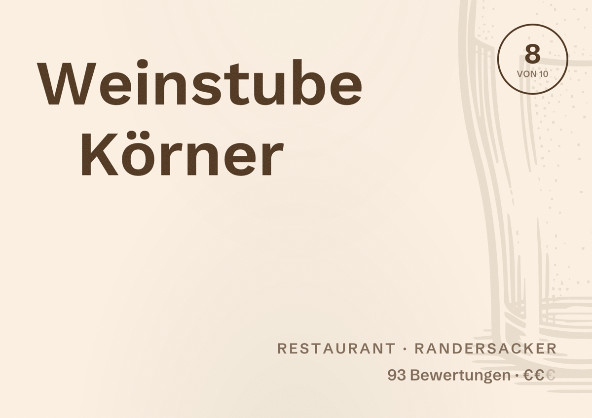 Illustriertes Poster von Weinstube Körner, Restaurant in Randersacker: Bewertung 8 von 10 aus 93 Bewertungen, Preisniveau €€