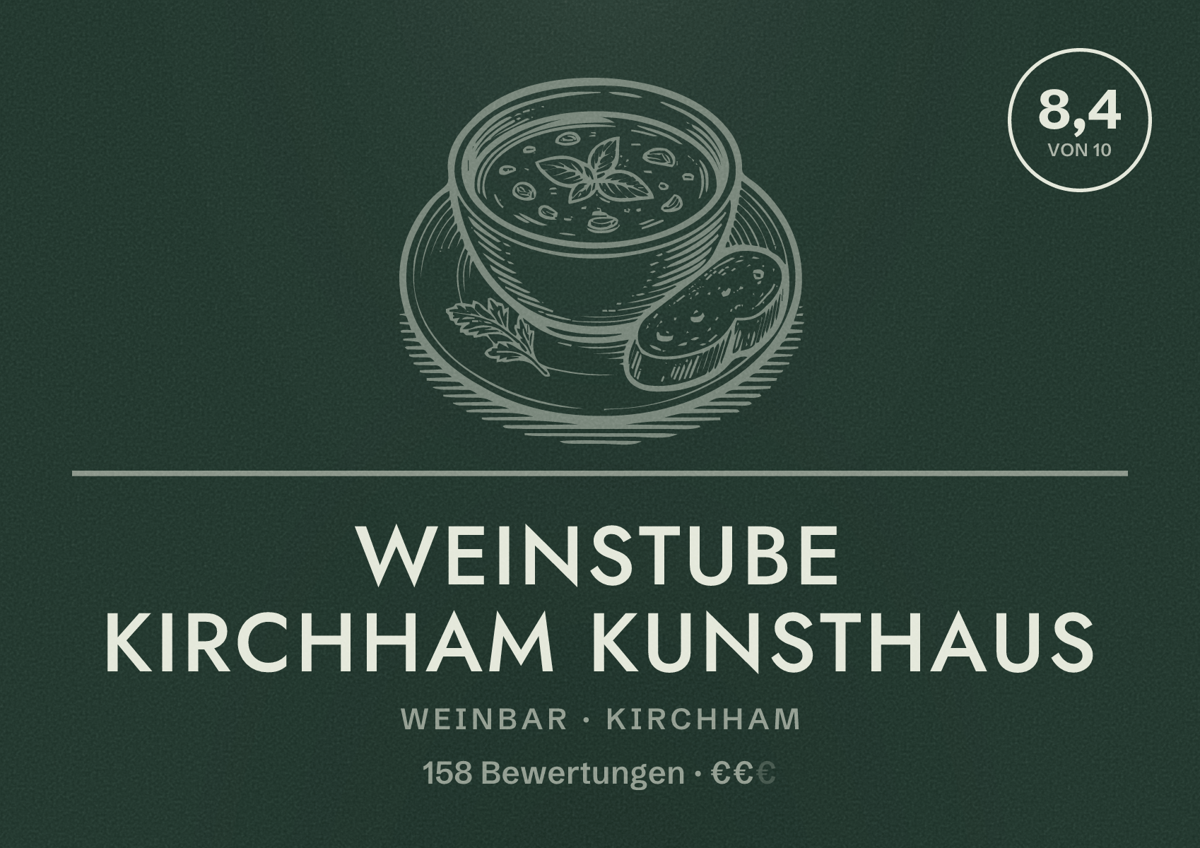 Illustriertes Poster von Weinstube Kirchham Kunsthaus, Weinbar in Kirchham: Bewertung 8,4 von 10 aus 158 Bewertungen, Preisniveau €€