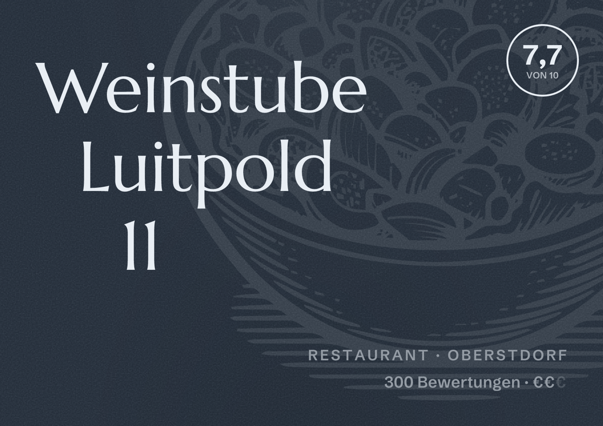 Illustriertes Poster von Weinstube Luitpold 11, Restaurant in Oberstdorf: Bewertung 7,7 von 10 aus 300 Bewertungen, Preisniveau €€
