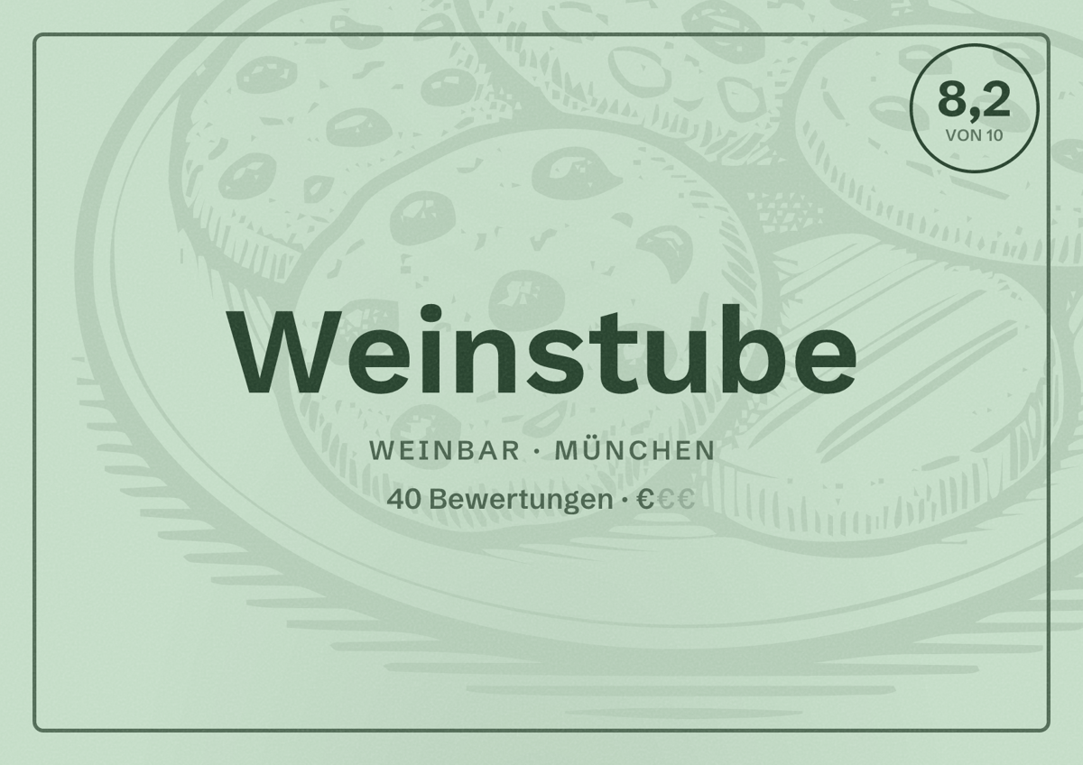 Illustriertes Poster von Weinstube, Weinbar in München: Bewertung 8,2 von 10 aus 40 Bewertungen, Preisniveau €