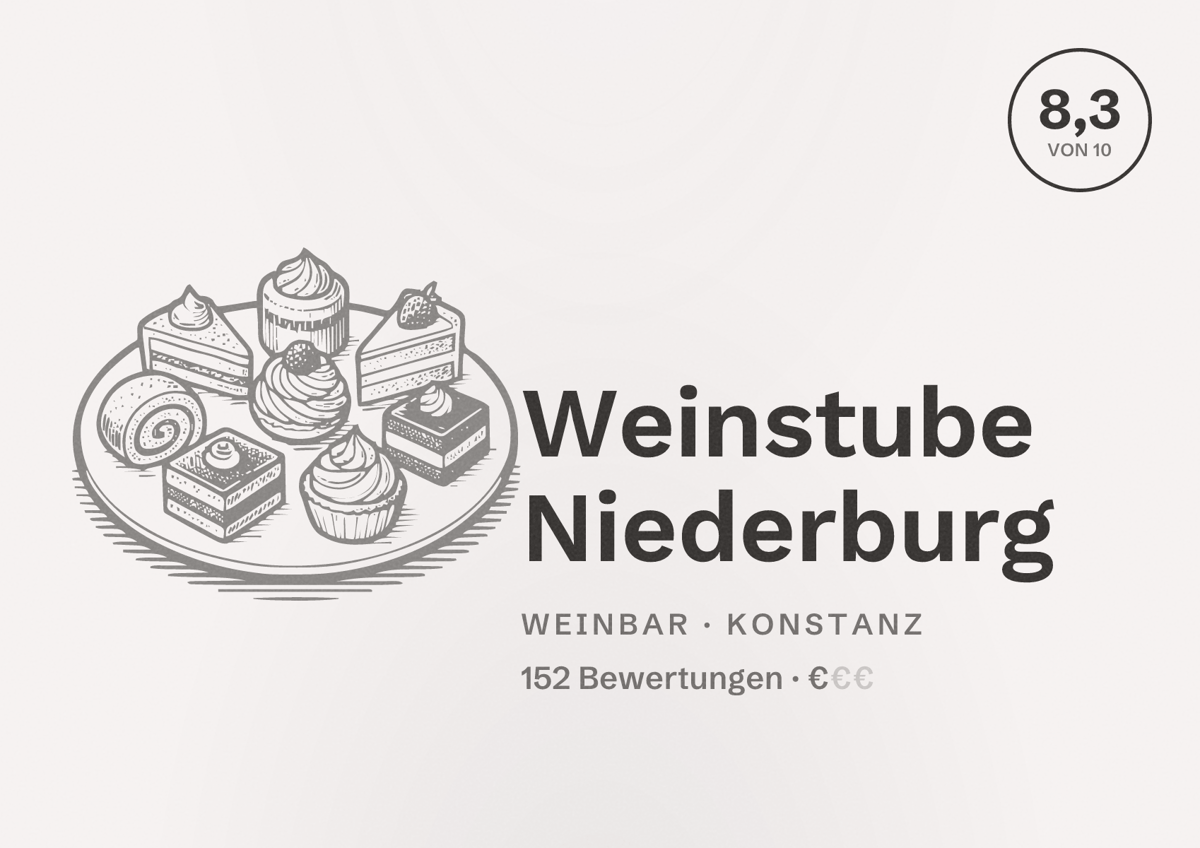 Illustriertes Poster von Weinstube Niederburg, Weinbar in Konstanz: Bewertung 8,3 von 10 aus 152 Bewertungen, Preisniveau €