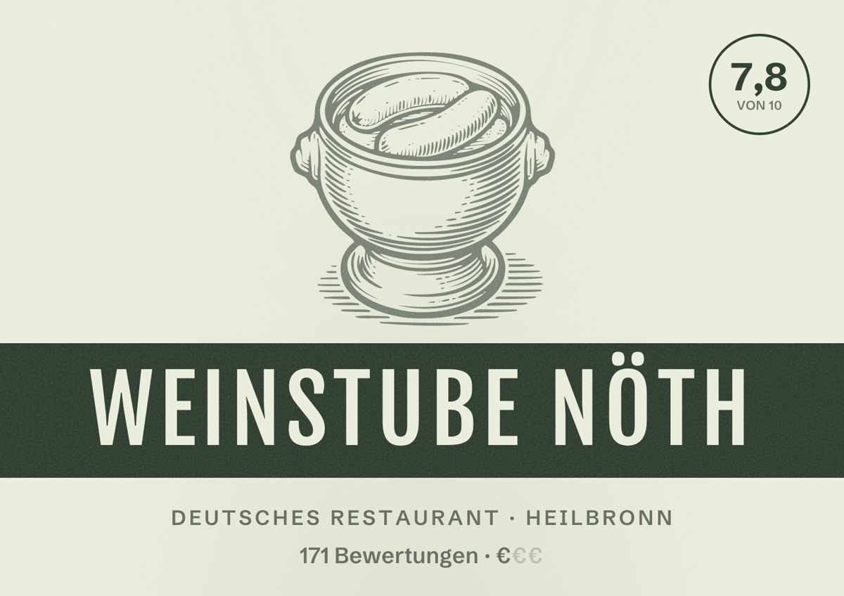 Illustriertes Poster von Weinstube Nöth, Deutsches Restaurant in Heilbronn: Bewertung 7,8 von 10 aus 171 Bewertungen, Preisniveau €