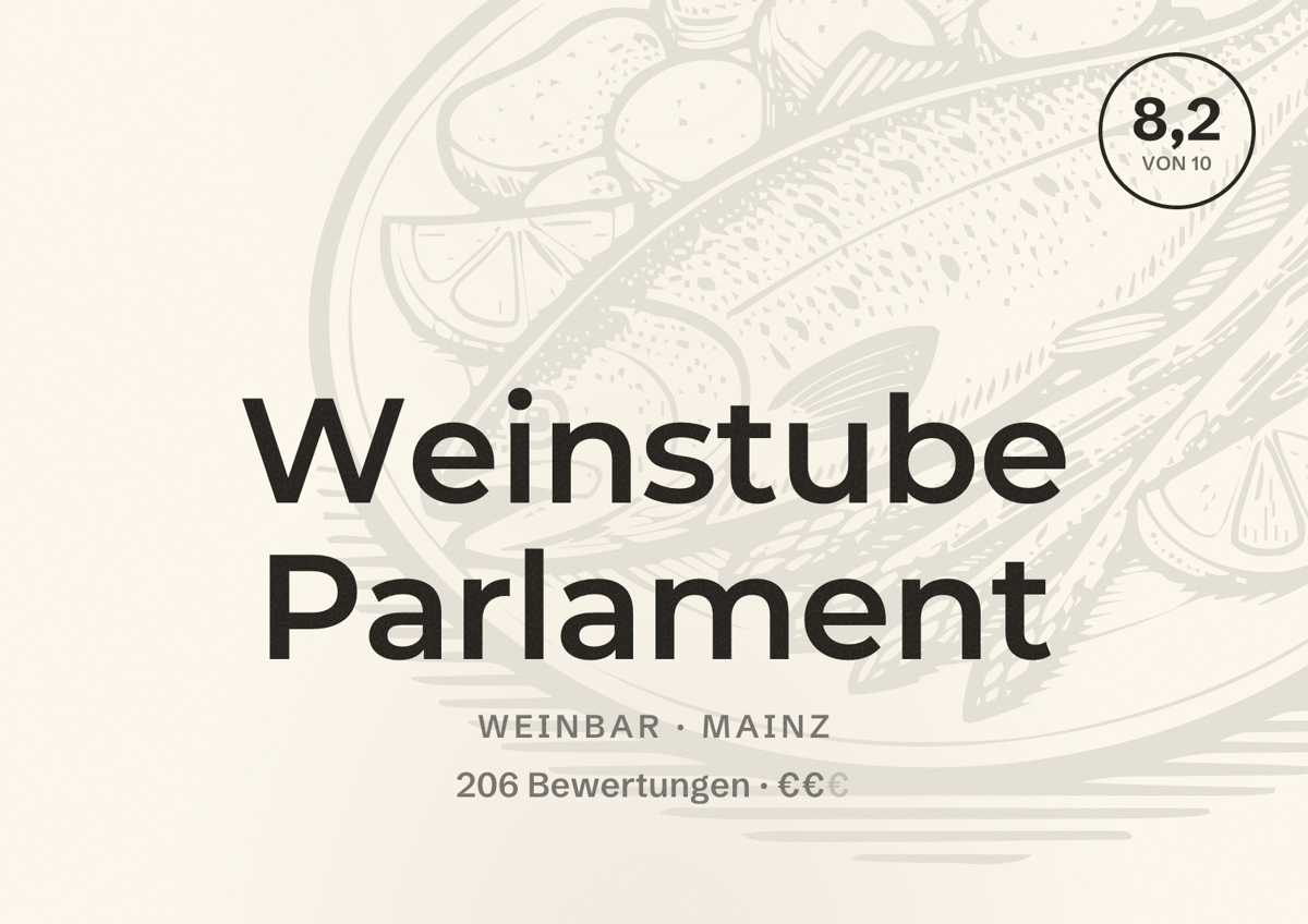 Illustriertes Poster von Weinstube Parlament, Weinbar in Mainz: Bewertung 8,2 von 10 aus 206 Bewertungen, Preisniveau €€