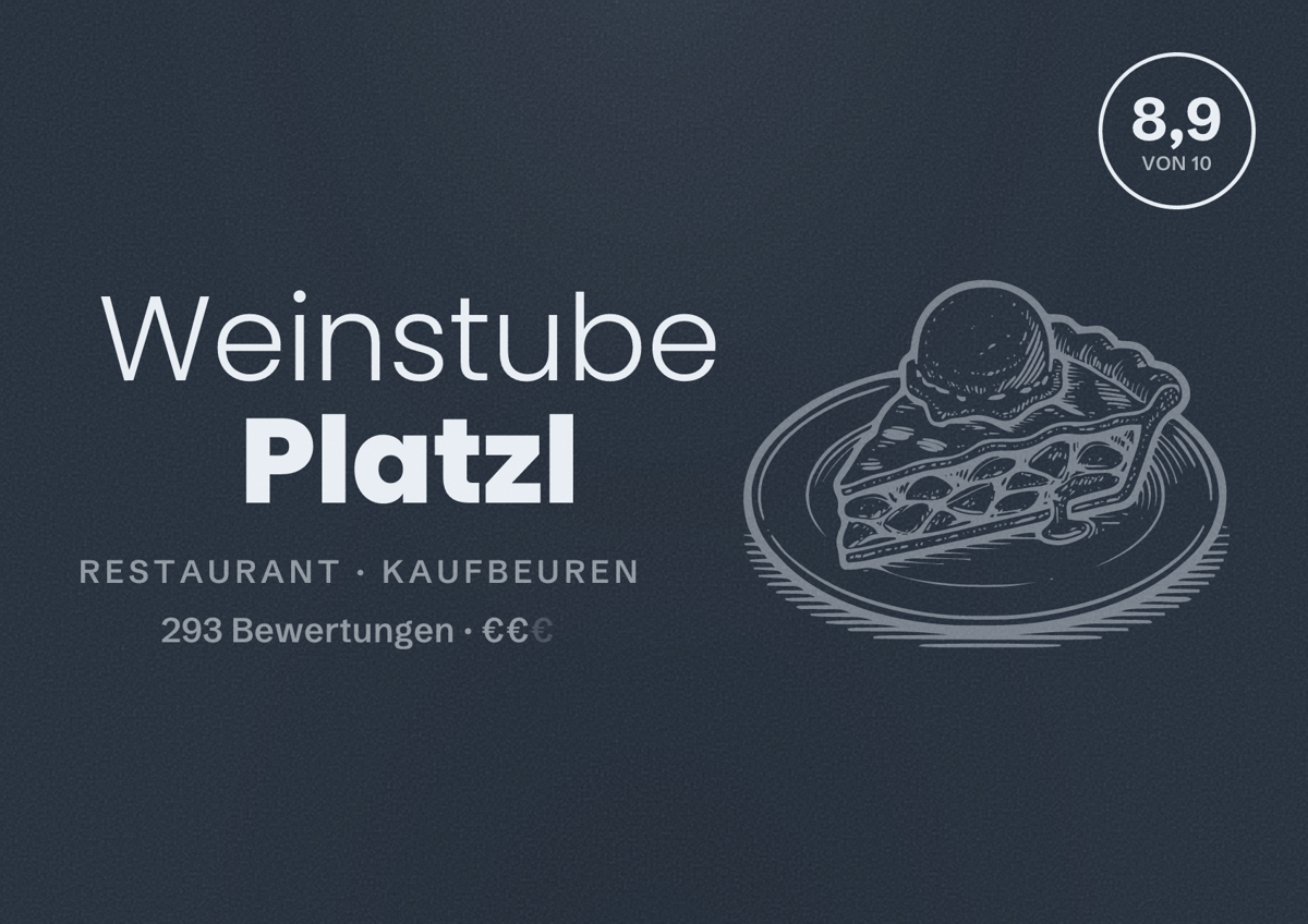 Illustriertes Poster von Weinstube Platzl, Restaurant in Kaufbeuren: Bewertung 8,9 von 10 aus 293 Bewertungen, Preisniveau €€