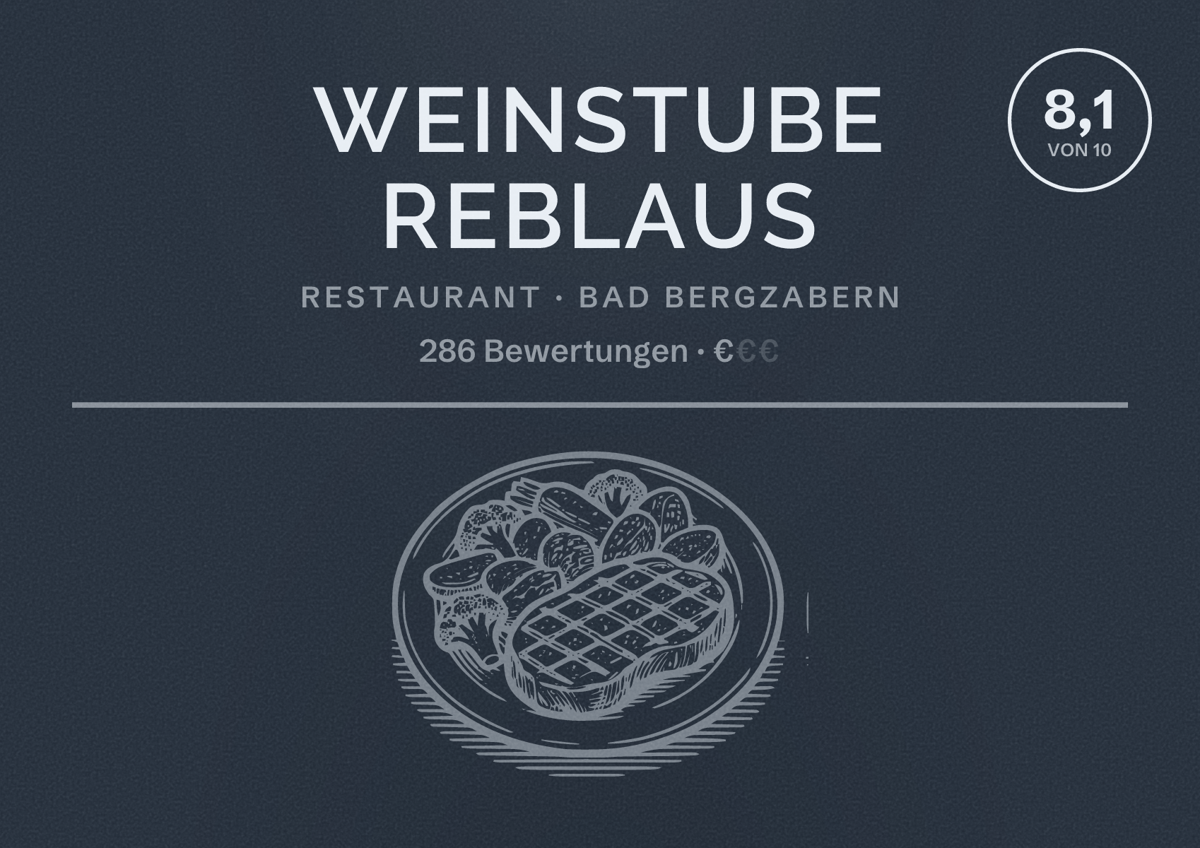 Illustriertes Poster von Weinstube Reblaus, Restaurant in Bad Bergzabern: Bewertung 8,1 von 10 aus 286 Bewertungen, Preisniveau €