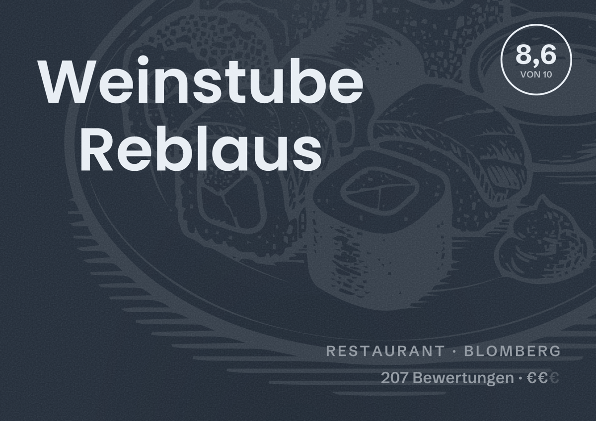 Illustriertes Poster von Weinstube Reblaus, Restaurant in Blomberg: Bewertung 8,6 von 10 aus 207 Bewertungen, Preisniveau €€