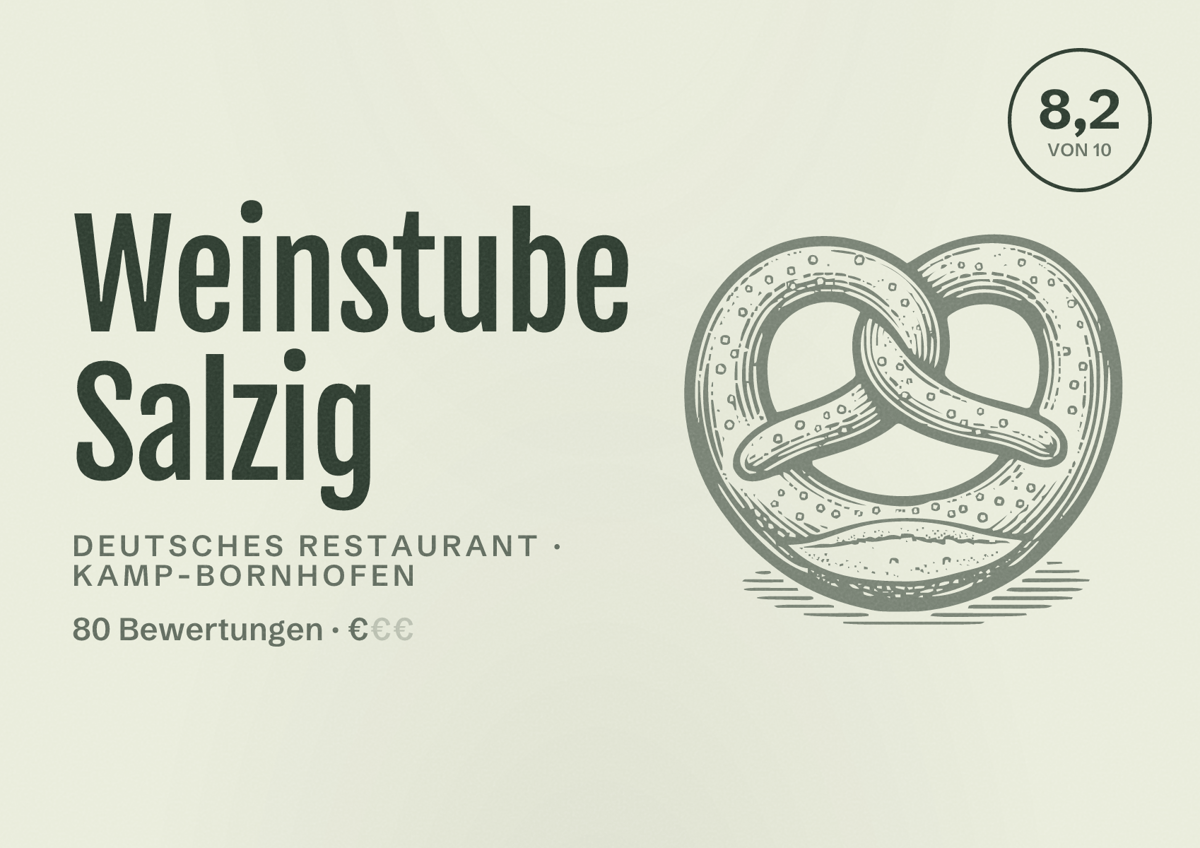 Illustriertes Poster von Weinstube Salzig, Deutsches Restaurant in Kamp-Bornhofen: Bewertung 8,2 von 10 aus 80 Bewertungen, Preisniveau €