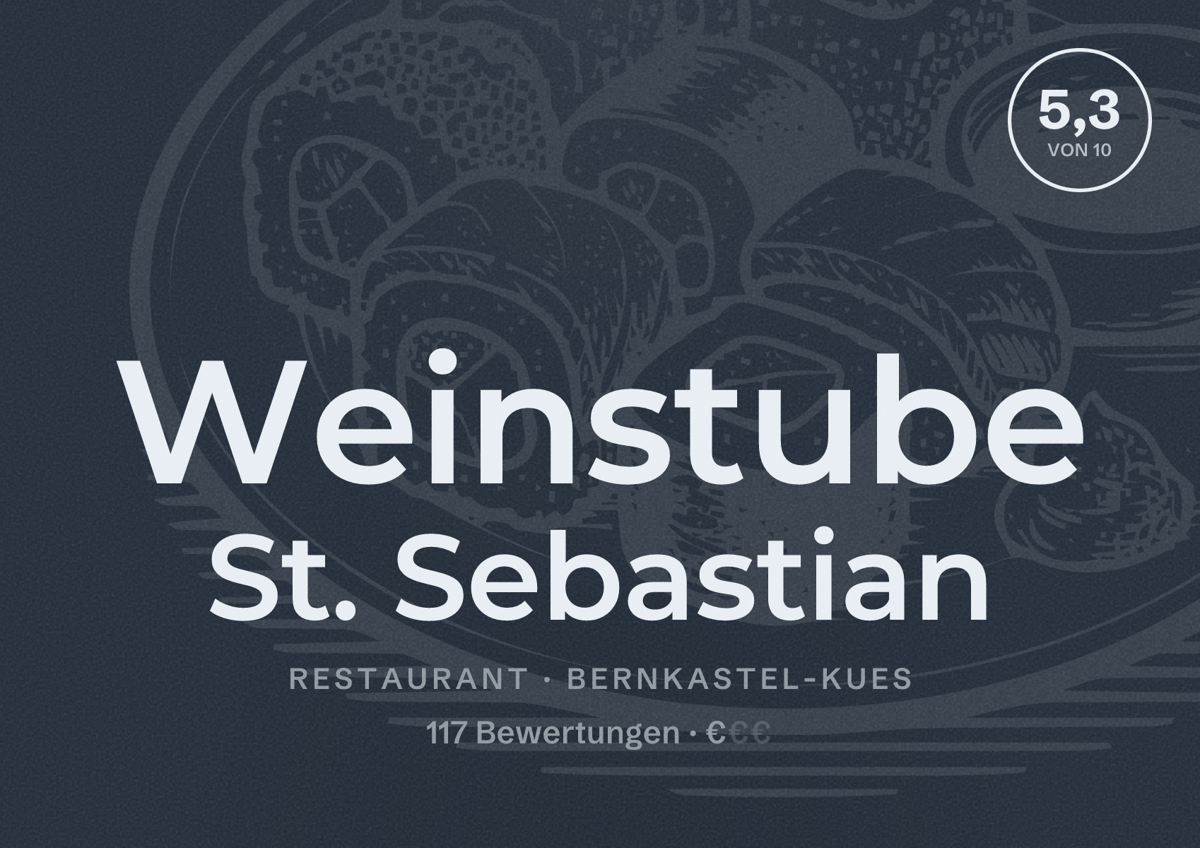 Illustriertes Poster von Weinstube St. Sebastian, Restaurant in Bernkastel-Kues: Bewertung 5,3 von 10 aus 117 Bewertungen, Preisniveau €