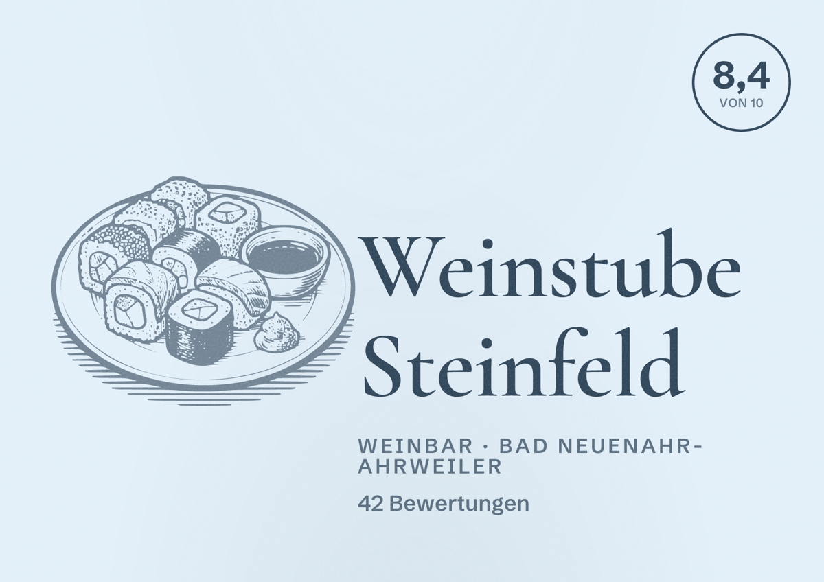 Illustriertes Poster von Weinstube Steinfeld, Weinbar in Bad Neuenahr-Ahrweiler: Bewertung 8,4 von 10 aus 42 Bewertungen