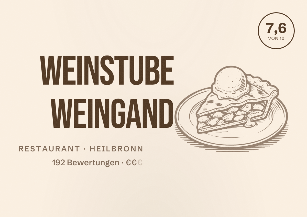 Illustriertes Poster von Weinstube Weingand, Restaurant in Heilbronn: Bewertung 7,6 von 10 aus 192 Bewertungen, Preisniveau €€