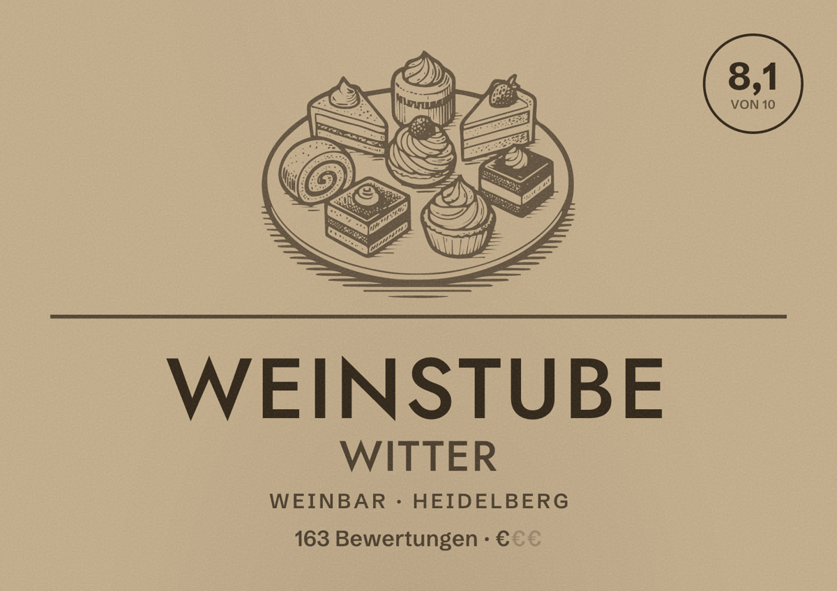 Illustriertes Poster von Weinstube Witter, Weinbar in Heidelberg: Bewertung 8,1 von 10 aus 163 Bewertungen, Preisniveau €
