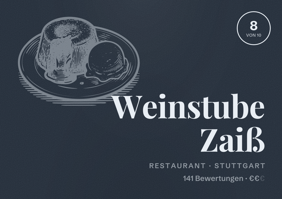 Illustriertes Poster von Weinstube Zaiß, Restaurant in Stuttgart: Bewertung 8,0 von 10 aus 141 Bewertungen, Preisniveau €€