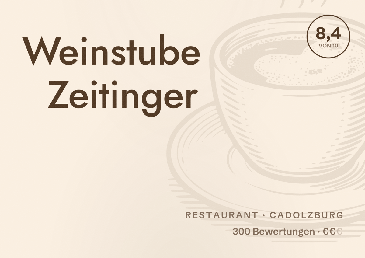 Illustriertes Poster von Weinstube Zeitinger, Restaurant in Cadolzburg: Bewertung 8,4 von 10 aus 300 Bewertungen, Preisniveau €€
