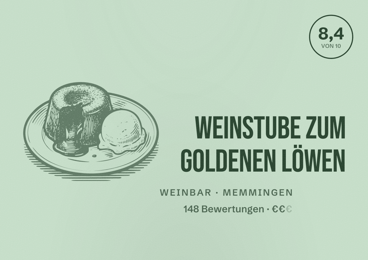 Illustriertes Poster von Weinstube zum Goldenen Löwen, Weinbar in Memmingen: Bewertung 8,4 von 10 aus 148 Bewertungen, Preisniveau €€
