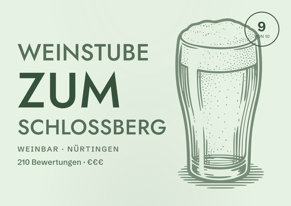 Illustriertes Poster von Weinstube zum Schloßberg, Weinbar in Nürtingen: Bewertung 9 von 10 aus 210 Bewertungen, Preisniveau €€€