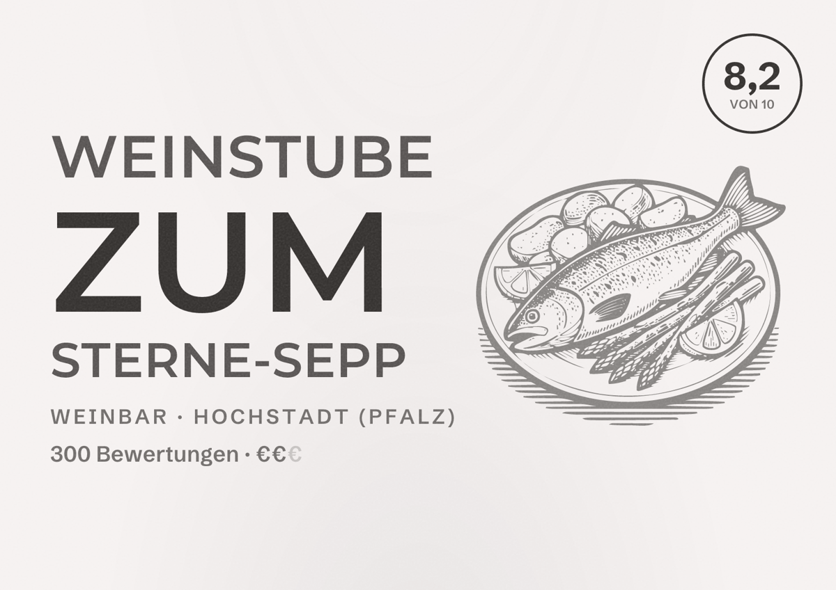 Illustriertes Poster von Weinstube Zum Sterne-Sepp, Weinbar in Hochstadt (Pfalz): Bewertung 8,2 von 10 aus 300 Bewertungen, Preisniveau €€