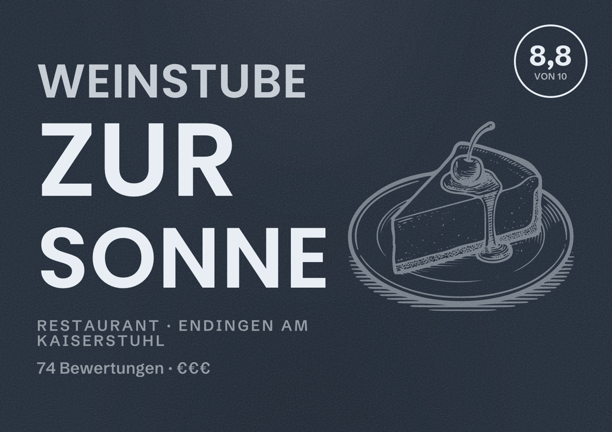Illustriertes Poster von Weinstube zur Sonne, Restaurant in Endingen am Kaiserstuhl: Bewertung 8,8 von 10 aus 74 Bewertungen, Preisniveau €€€