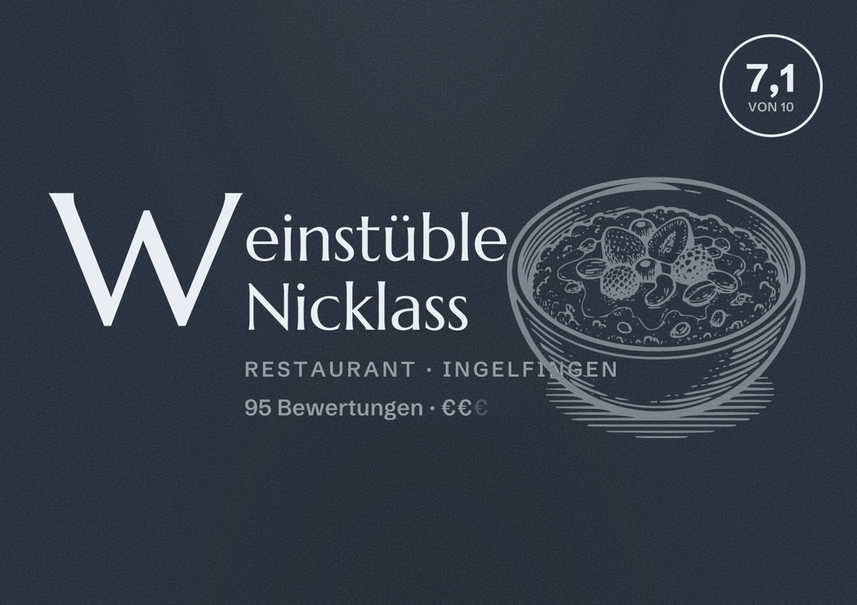 Illustriertes Poster von Weinstüble Nicklass, Restaurant in Ingelfingen: Bewertung 7,1 von 10 aus 95 Bewertungen, Preisniveau €€