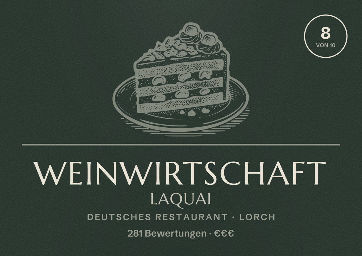 Illustriertes Poster von Weinwirtschaft Laquai, Deutsches Restaurant in Lorch: Bewertung 8 von 10 aus 281 Bewertungen, Preisniveau €€€