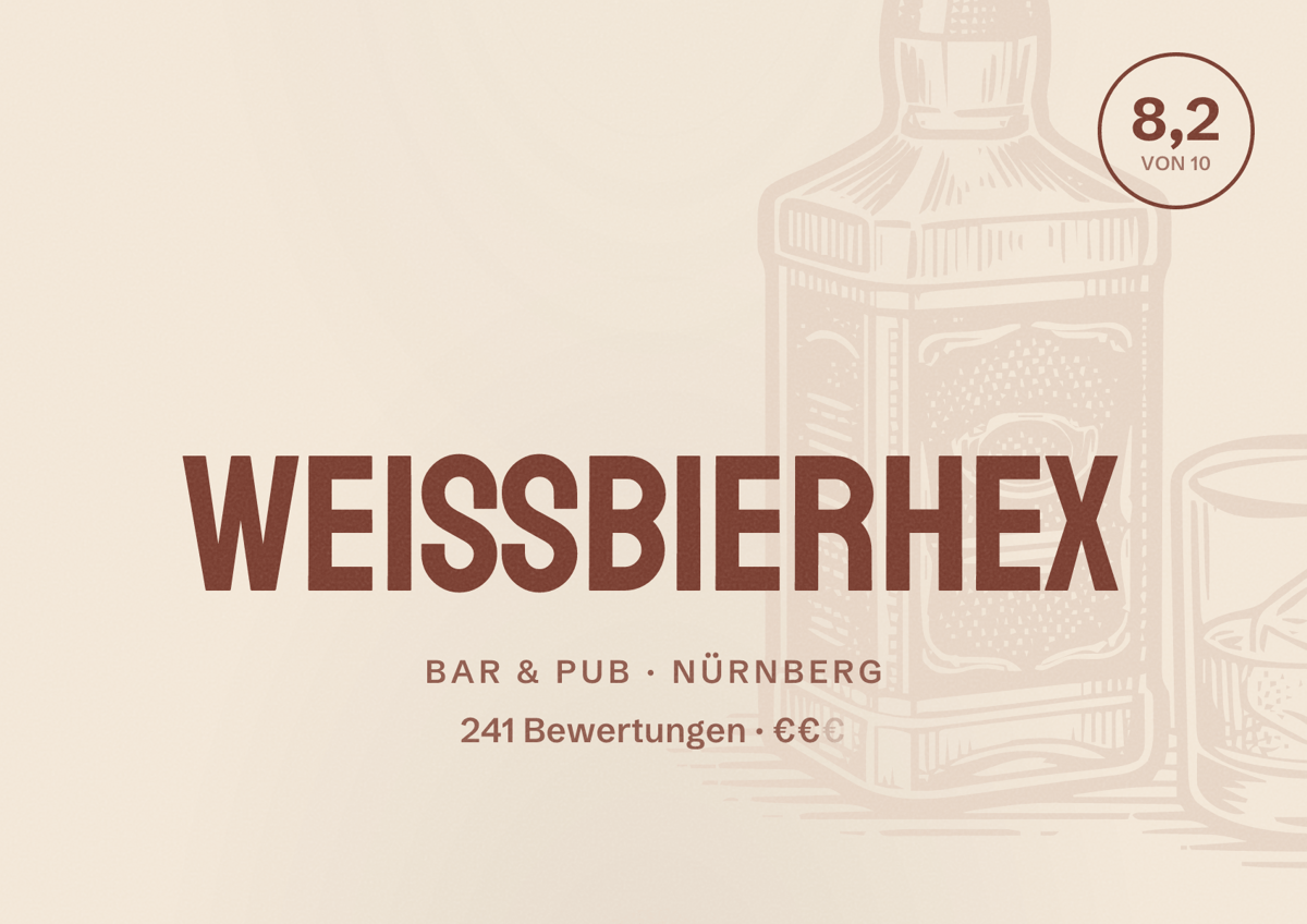 Illustriertes Poster von WeissbierHex, Bar & Pub in Nürnberg: Gästebewertung 8,2 von 10 aus 241 Bewertungen