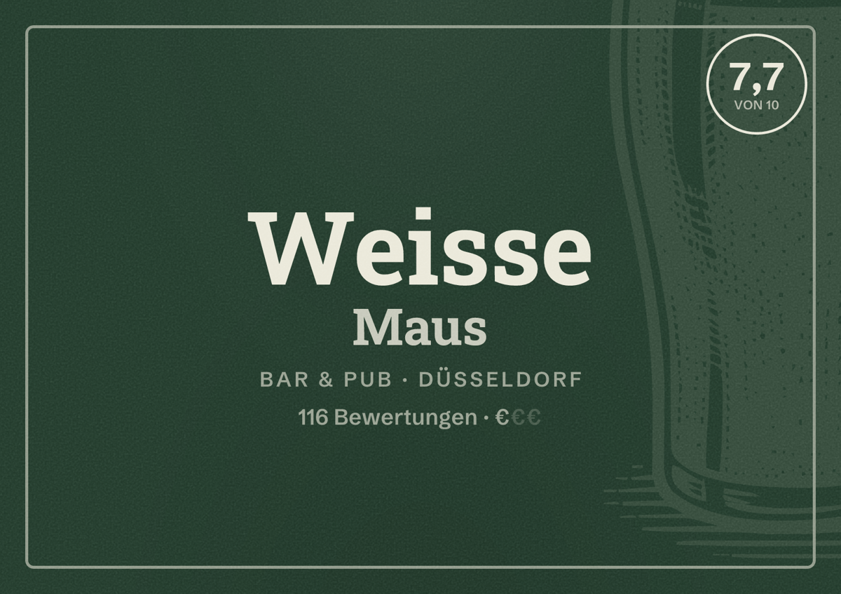 Illustriertes Poster von Weisse Maus, Bar & Pub in Düsseldorf: Bewertung 7,7 von 10 aus 116 Bewertungen, Preisniveau €