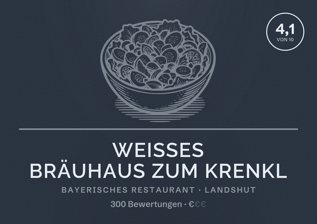 Illustriertes Poster von Weißes Bräuhaus Zum Krenkl, Bayerisches Restaurant in Landshut: Bewertung 4,1 von 10 aus 300 Bewertungen, Preisniveau €