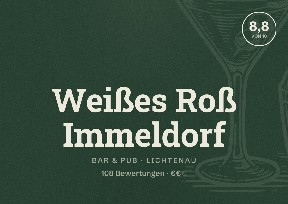 Illustriertes Poster von Weißes Roß Immeldorf, Bar & Pub in Lichtenau: Bewertung 8,8 von 10 aus 108 Bewertungen, Preisniveau €€