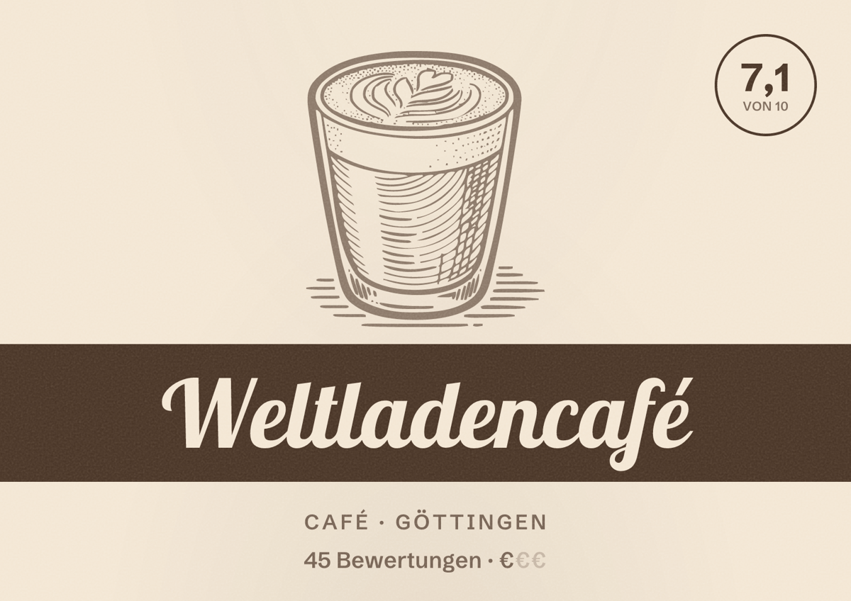 Illustriertes Poster von Weltladencafé, Café in Göttingen: Bewertung 7,1 von 10 aus 45 Bewertungen, Preisniveau €