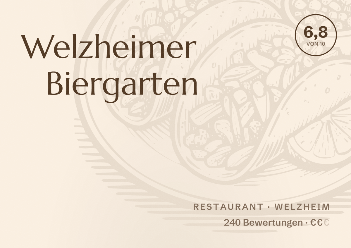 Illustriertes Poster von Welzheimer Biergarten, Restaurant in Welzheim: Bewertung 6,8 von 10 aus 240 Bewertungen, Preisniveau €€