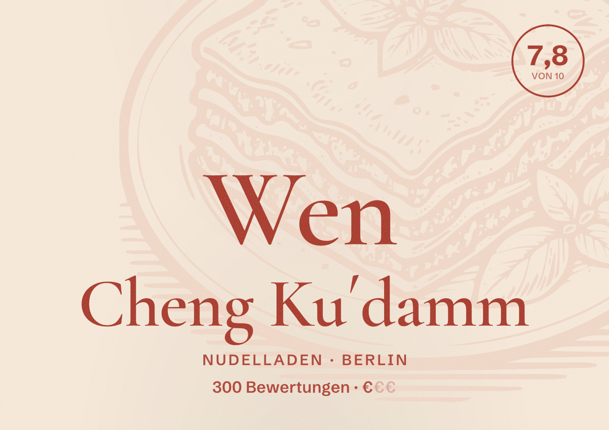 Illustriertes Poster von Wen Cheng Ku´damm, Nudelladen in Berlin: Bewertung 7,8 von 10 aus 300 Bewertungen, Preisniveau €