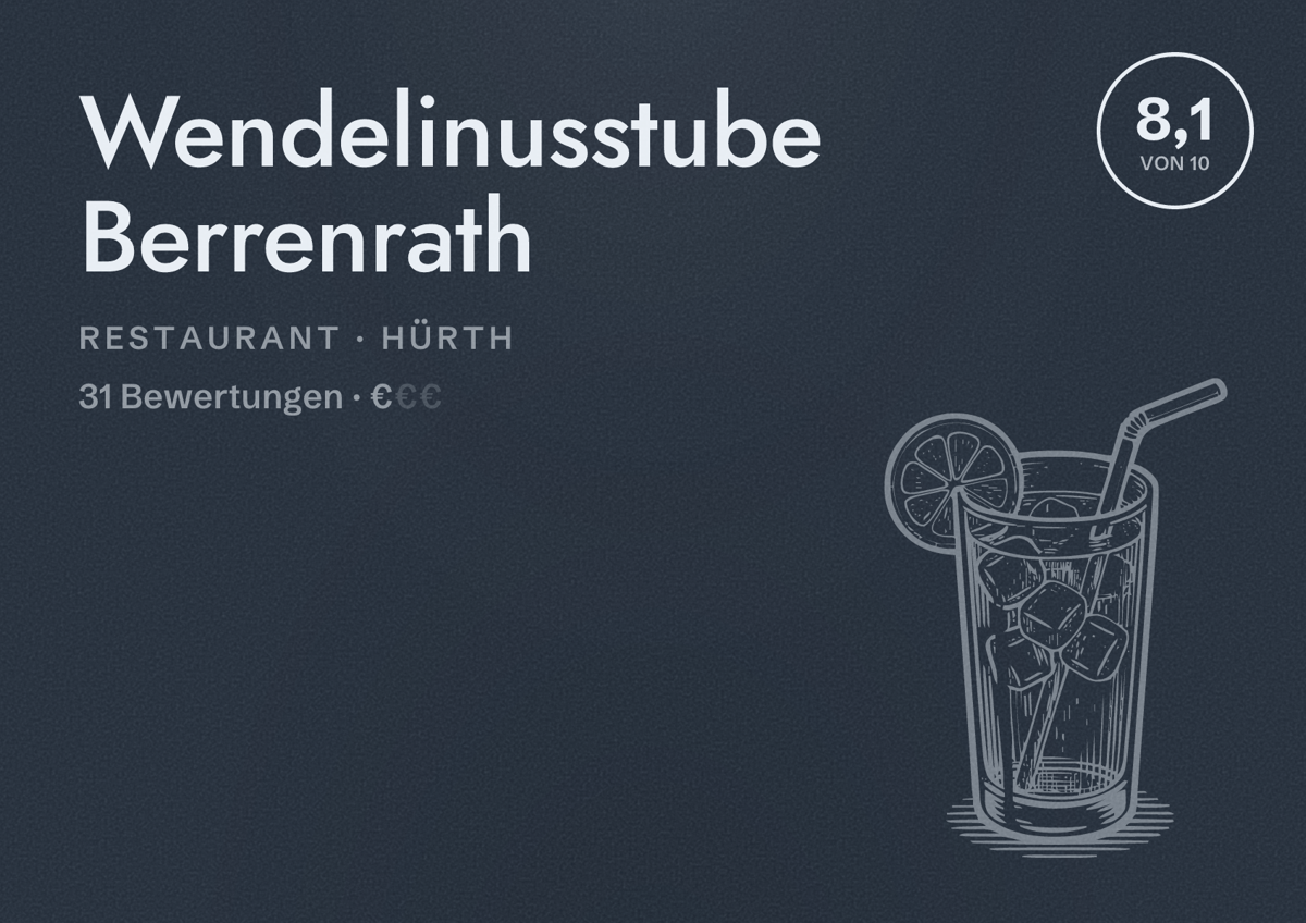 Illustriertes Poster von Wendelinusstube Berrenrath, Restaurant in Hürth: Bewertung 8,1 von 10 aus 31 Bewertungen, Preisniveau €