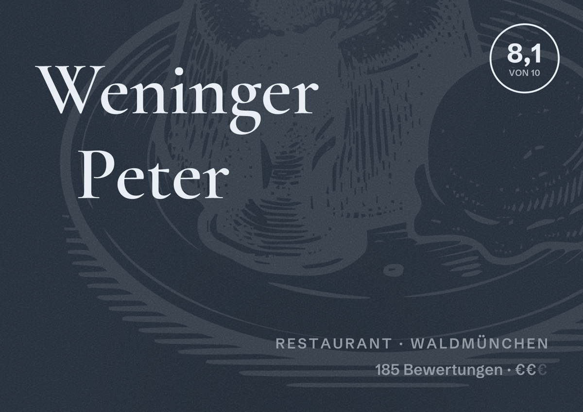Illustriertes Poster von Weninger Peter, Restaurant in Waldmünchen: Bewertung 8,1 von 10 aus 185 Bewertungen, Preisniveau €€