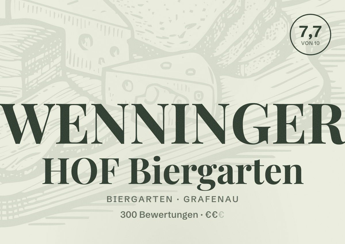 Illustriertes Poster von WENNINGER HOF Biergarten, Biergarten in Grafenau: Bewertung 7,7 von 10 aus 300 Bewertungen, Preisniveau €€