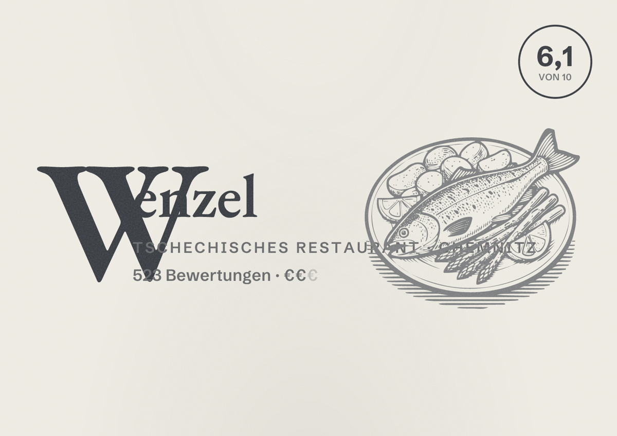 Illustriertes Poster von Wenzel, Tschechisches Restaurant in Chemnitz: Gästebewertung 6,1 von 10 aus 523 Bewertungen