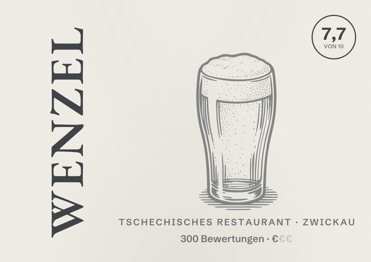 Illustriertes Poster von Wenzel, Tschechisches Restaurant in Zwickau: Bewertung 7,7 von 10 aus 300 Bewertungen, Preisniveau €