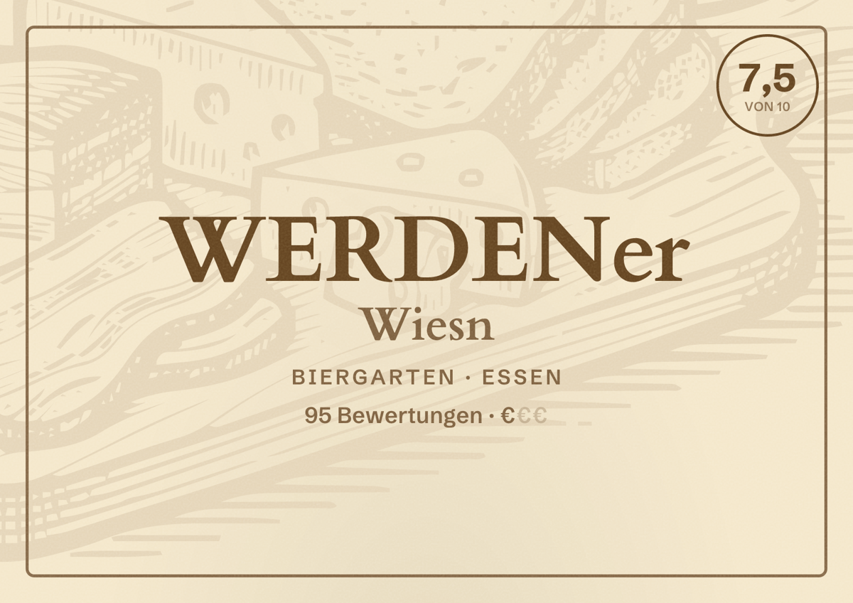 Illustriertes Poster von WERDENer Wiesn, Biergarten in Essen: Bewertung 7,5 von 10 aus 95 Bewertungen, Preisniveau €