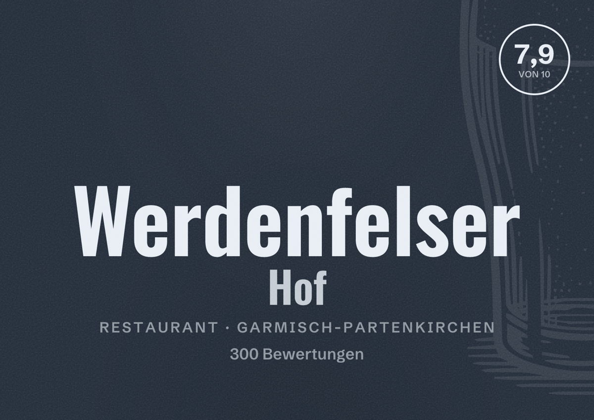 Illustriertes Poster von Werdenfelser Hof, Restaurant in Garmisch-Partenkirchen: Bewertung 7,9 von 10 aus 300 Bewertungen
