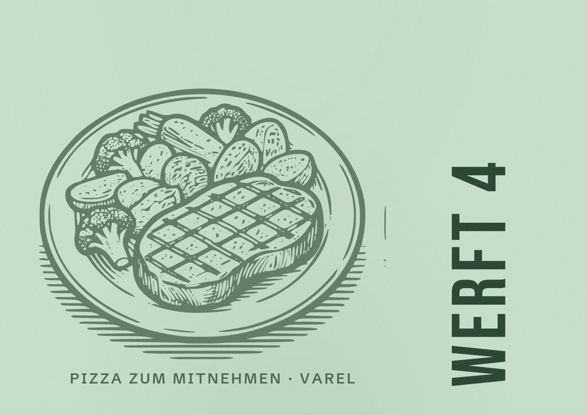 Illustriertes Poster von Werft 4, Pizza zum Mitnehmen in Varel