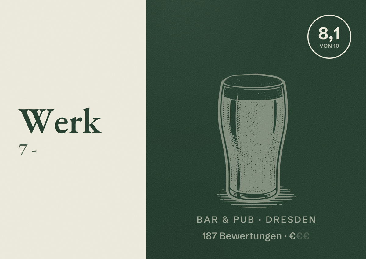 Illustriertes Poster von Werk 7 -, Bar & Pub in Dresden: Bewertung 8,1 von 10 aus 187 Bewertungen, Preisniveau €