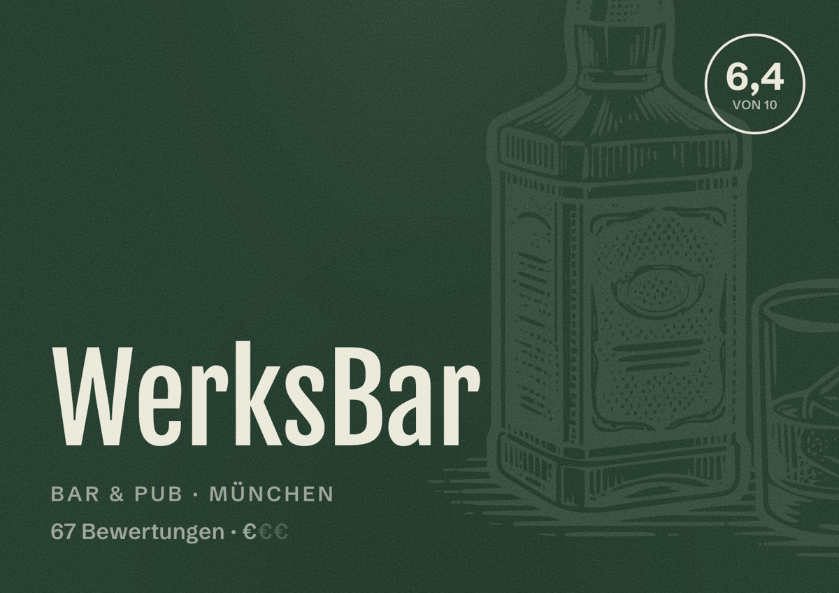 Illustriertes Poster von WerksBar, Bar & Pub in München: Bewertung 6,4 von 10 aus 67 Bewertungen, Preisniveau €