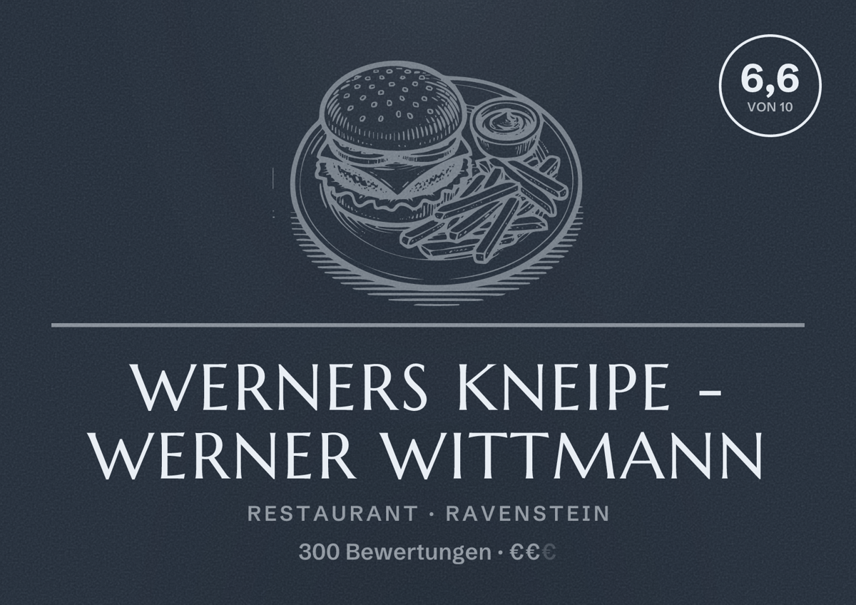Illustriertes Poster von Werners Kneipe - Werner Wittmann, Restaurant in Ravenstein: Bewertung 6,6 von 10 aus 300 Bewertungen, Preisniveau €€
