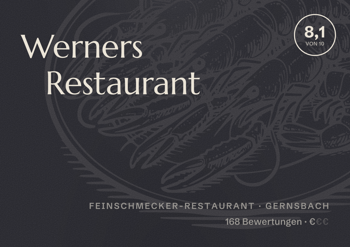 Illustriertes Poster von Werners Restaurant, Feinschmecker-Restaurant in Gernsbach: Bewertung 8,1 von 10 aus 168 Bewertungen, Preisniveau €
