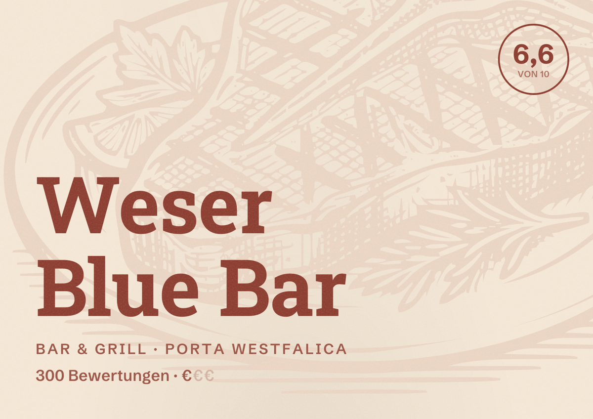 Illustriertes Poster von Weser Blue Bar, Bar & Grill in Porta Westfalica: Bewertung 6,6 von 10 aus 300 Bewertungen, Preisniveau €