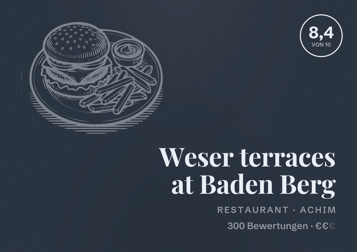 Illustriertes Poster von Weser terraces at Baden Berg, Restaurant in Achim: Bewertung 8,4 von 10 aus 300 Bewertungen, Preisniveau €€