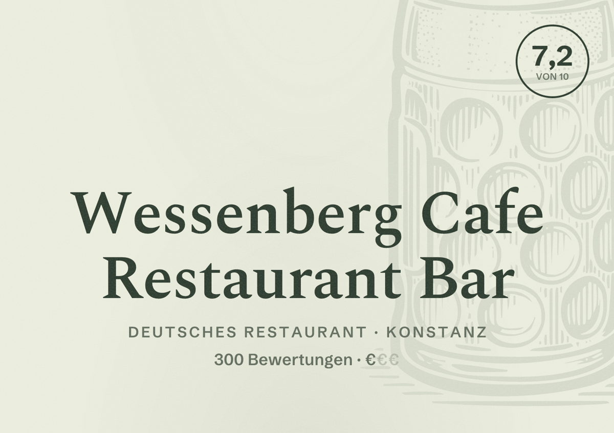 Illustriertes Poster von Wessenberg Cafe Restaurant Bar, Deutsches Restaurant in Konstanz: Bewertung 7,2 von 10 aus 300 Bewertungen, Preisniveau €