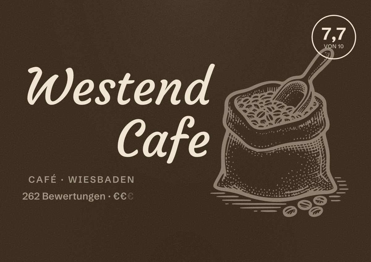 Illustriertes Poster von Westend Cafe, Café in Wiesbaden: Bewertung 7,7 von 10 aus 262 Bewertungen, Preisniveau €€